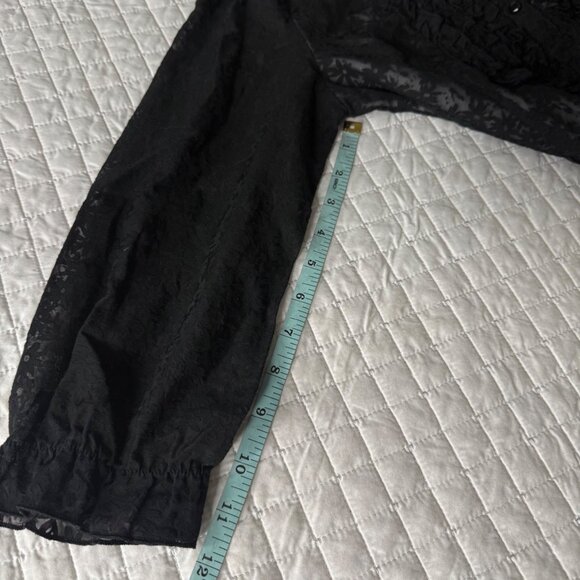 Tribeca Black Sheer Floral Ruffle Button-Up Blouse 3/4 Sleeve Womens S - Picture 11 of 11